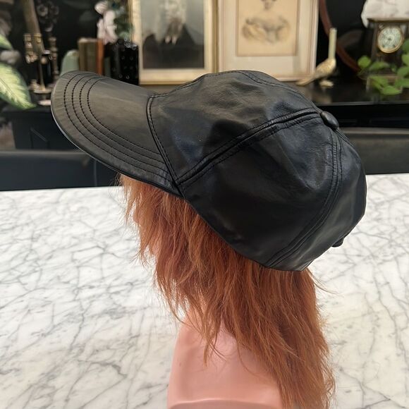 90’s Hip-Hop GENUINE LEATHER HAT CAP BLACK ONE SIZE FITS MOST - Picture 2 of 8